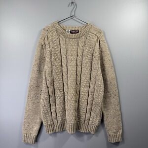 Racquet Club Sweater Mens XL Beige 100% Pure Wool Fisherman Cable Knit Ireland